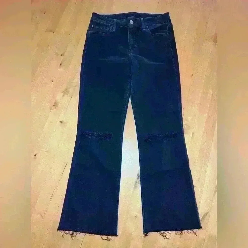 Joe's Cropped Flare Kick Out Mid Rise Black Sz 26 Raw Hem